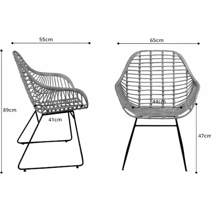 Krines Home Esszimmersessel Rattan Retro Sessel mit Armlehne 50er Korbsessel Retro-Stil Korbstuhl (Sessel nach Auswahl ohne oder mit Polster), Eisen Gestell, Esszimmer, Armlehnstuhl – Bild 4