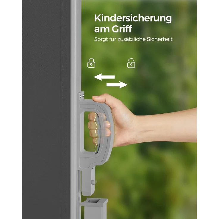 Songmics Seitenmarkise mit Stahl-Kasten, rostbeständig, ausziehbar, 200x400 cm, Sichtschutz, Sonnenschutz, Blickdicht, Seitenrollo, für Balkon, Terrasse, Garten, anthrazit GSA204G02 – Bild 5