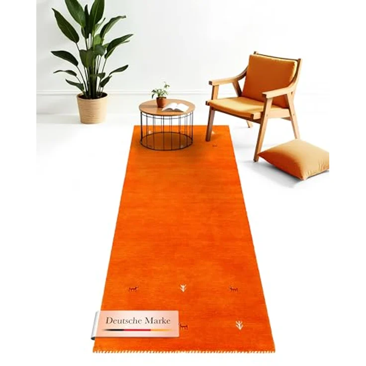 carpetfine 'Gabbeh Uni' Wollteppich, reine Wolle, Orange, 60x180 cm – Bild 2