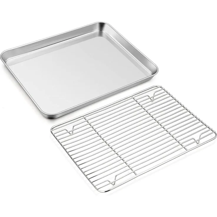 Joyfair Edelstahl Backblech mit Abkühlgitter Set 40.5x30.5x2.5cm