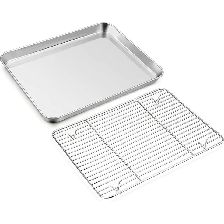 Joyfair Edelstahl Backblech mit Abkühlgitter Set 40.5x30.5x2.5cm – Bild 1