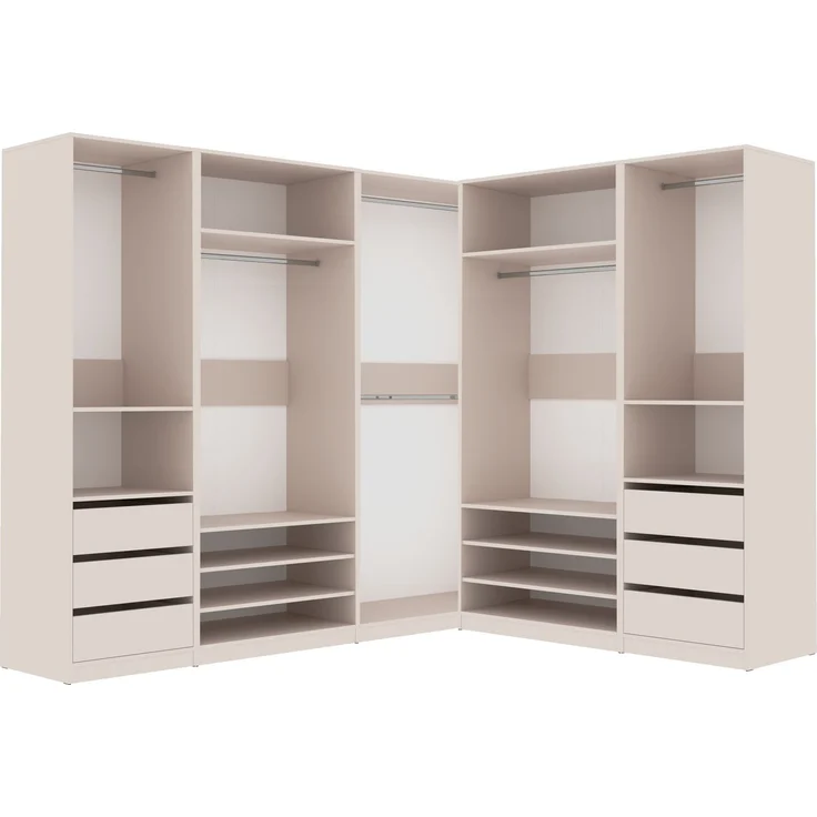 Marmex Möbel TRES SET S offener Mehrzweckschrank-Set für Kleidung, Schuhe, Kleiderschrank mit Einlegeböden, Kleiderstangen und Schubladen, laminierte Spanplatte, graubeige cashmere, 380x206x51 cm – Bild 5