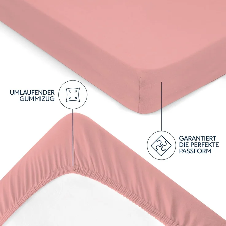 Dreamzie Premium Spannbettlaken 140x200 cm, Bettlaken 100% Jersey Baumwolle, Spannbetttuch für Dicke Matratzen bis zu 22 cm, 150 g/m², Oeko-TEX Zertifiziert - Rosa – Bild 4