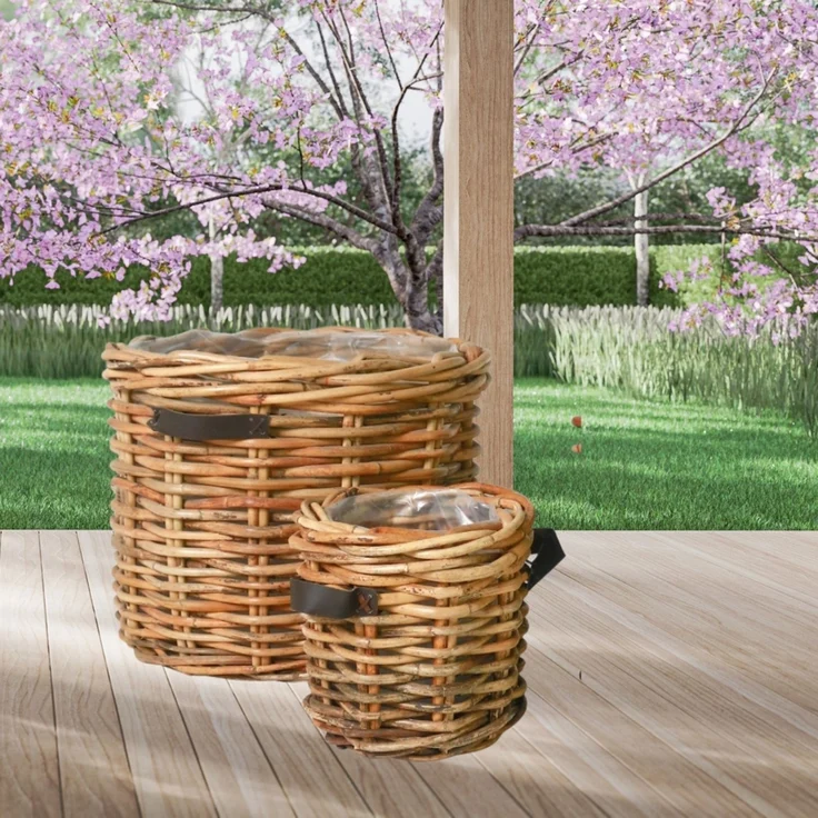 Dickes CL Rattan Pflanzkorb CESTINO natural ca.D35cm Ledergriffe Korb Handarbeit – Bild 1