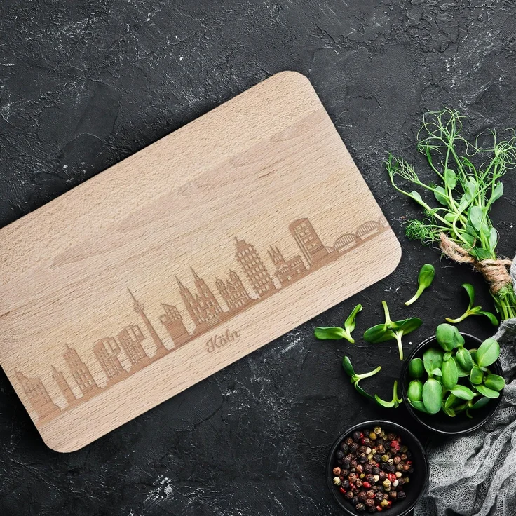 GRAVURZEILE Schneidebrett Frühstücksbrettchen mit Gravur - Skyline Köln -, Buchenholz, (Kein Set) – Bild 3