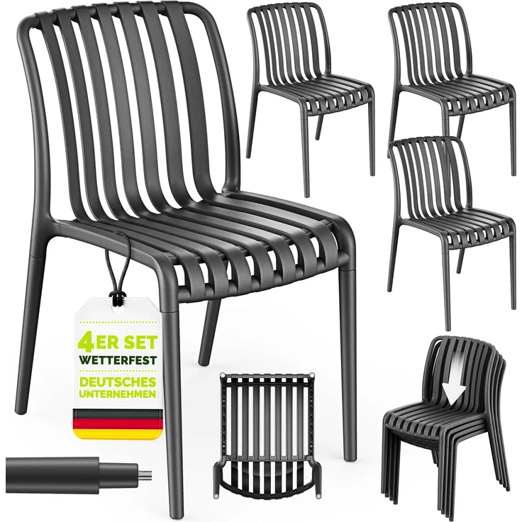 tillvex® Gartenstühle 4er Set Stapelbar Wetterfest | Outdoor Stühle bis 120kg belastbar | Gartenstühle Outdoor | Terrassenstuhl Gartenmöbel Balkon Garten Terrasse – Bild 6