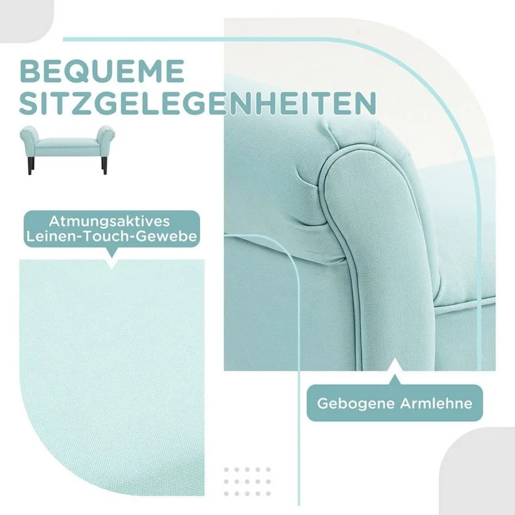 HOMCOM Polsterbank Bettbank für Schlafzimmer, bis 130 kg Belastbar (Sitzbank, 1-St, Flurbank), Segelstoff, Grün, 102 x 36 x 51 cm – Bild 3