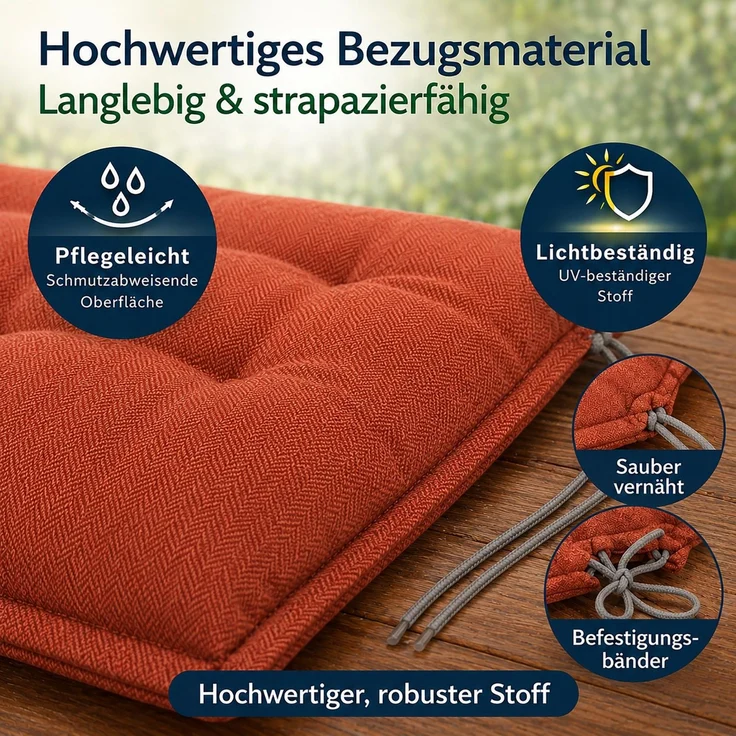 BURI 4x Auflagen Set Hochlehner für Gartenstühle 120x48x7cm Sesselauflagen Polster UV Lichtecht - Gartenstuhlauflagen Stuhlkissen mit Dicker Schaumstoff Füllung (Terrakotta) – Bild 7