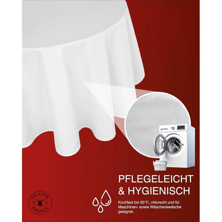 texpot Tischdecke Tischtuch rund Damast weiß 100% Baumwolle (1-tlg) – Bild 3