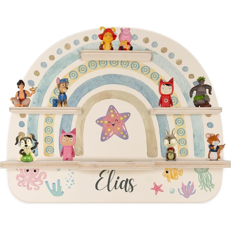 KIDSMOOD - Personalisiertes Tonie Regal für Kinderzimmer | Regenbogen Wand-Regal mit genügend Platz für Tonie-Hör-Figuren, Aussparung für Tonie-Musikbox & Kabelmanagement, Tonie Regal Mädchen & Jungen