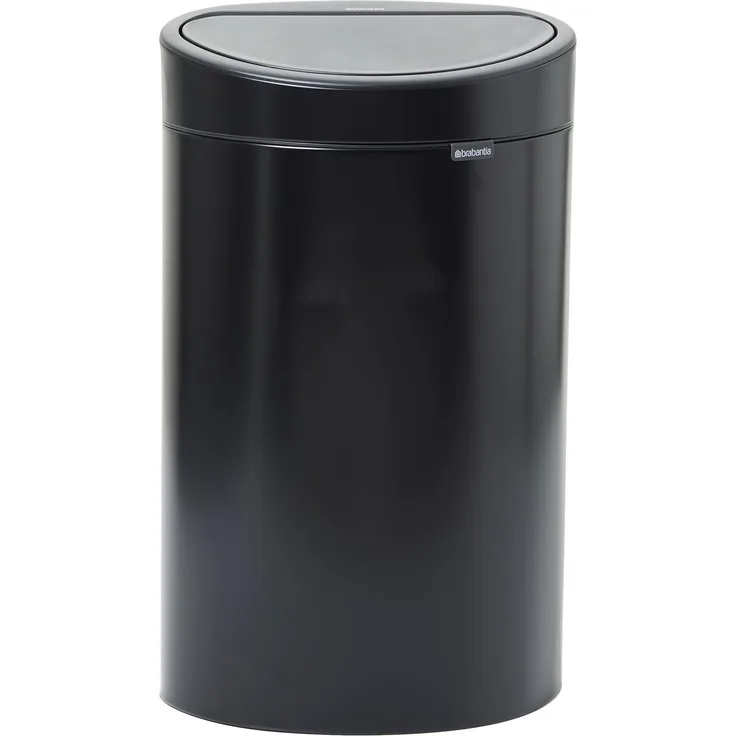 Brabantia Touch Bin Abfallbehälter mit Kunststoffeinsatz, Mülleimer, Müll Eimer, Matt Black / Deckel Matt Black, 40 L, 114946