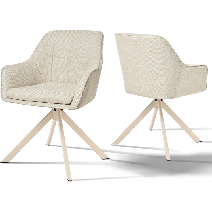 GOEURVANT 1437 Esszimmerstühle 2er-Set mit Armlehnen, 360° Drehbar, Webstoff - Beige