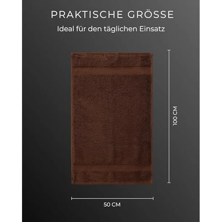 Luckytowel Handtücher Set 50x100 cm, Oeko-TEX zertifiziertes Frottee Handtuch-Set aus 100% Baumwolle, 600 g/m², 2er Pack Braun, flauschig & saugstark mit Aufhängeschlaufe – Bild 4