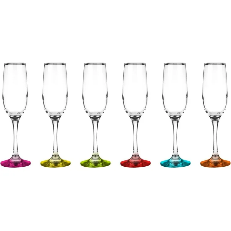 6 Sektgläser mit farbigem Fuß 200ml Sektkelche Champagner Prosecco Proseccoglas