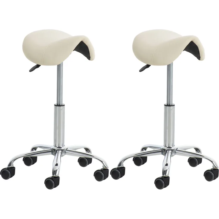 DELUKE® 2er Sattelhocker mit Rollen VOULI Höhenverstellbar, Drehbar Kunstleder pflegeleicht Rollhocker Arbeitshocker Praxishocker Arzthocker Bürohocker Drehhocker Creme