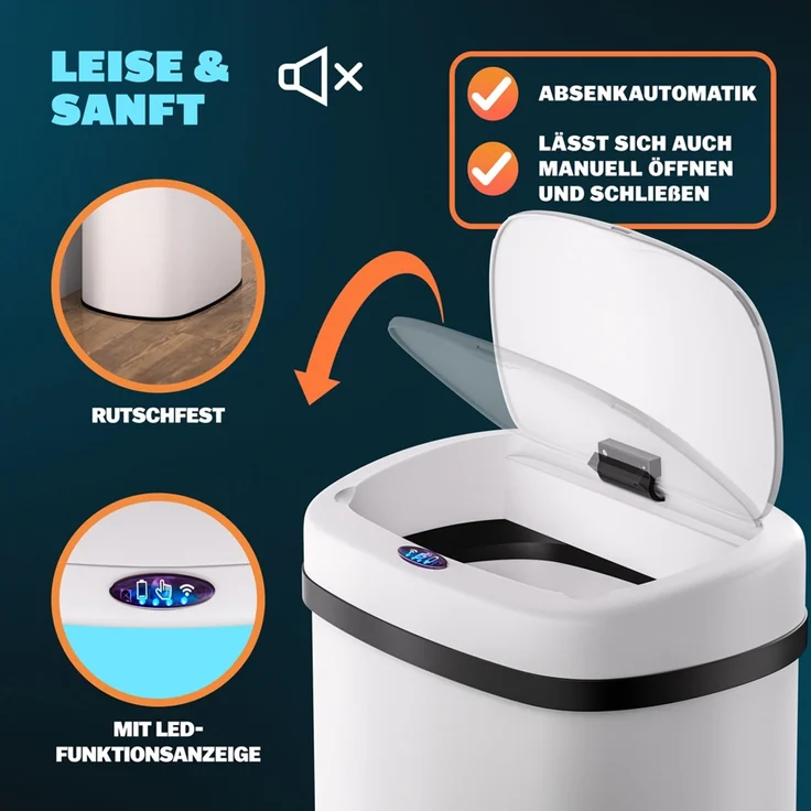 monzana Mülleimer mit Sensor-Automatik und LED Display, berührungslos, Edesltahl, 58 Liter, Weiß – Bild 5