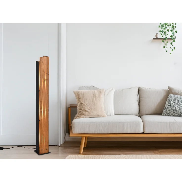Kleine dimmbare LED Stehleuchte mit Naturholz, Höhe 120cm – Bild 1