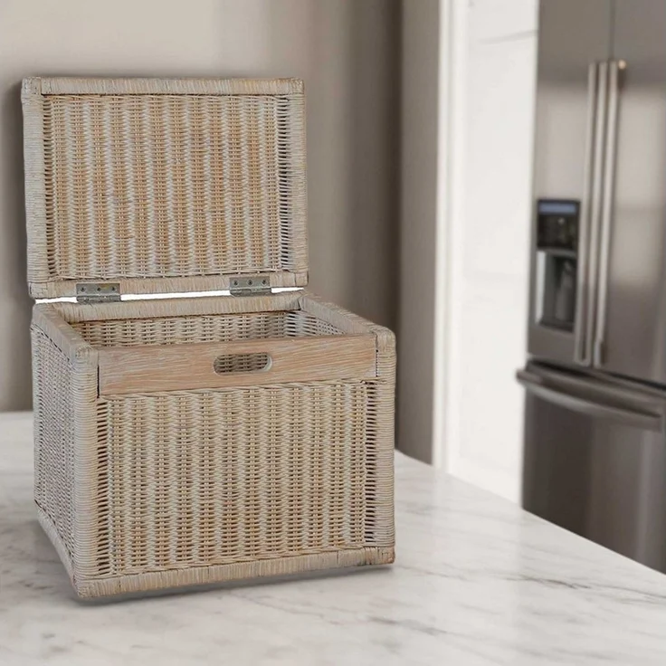Krines Home Aufbewahrungskorb Hoher Korb mit Deckel Rattan geflochten Regalkorb Aufbewahrungsbox, Mit Inlett – Bild 3