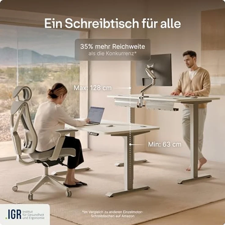 Höhenverstellbarer Schreibtisch - Höhenverstellbar Elektrisch mit Flüsterleisem Dual-Motor & Touchscreen - Hohe Tragfähigkeit - Stehtisch von Desktronic, Grau + Weiß, 140x70 cm – Bild 8