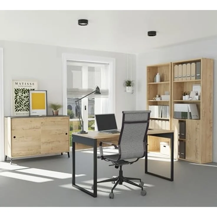 MUEBLES PITARCH | ücherregal für Büro oder Arbeitszimmer mit 4 Regalen, Wohnzimmer-Bücherregal, Gold Eiche, 196,5 x 75,5 x 33 cm (Höhe x Breite x Tiefe), einfach, elegant und robust – Bild 4