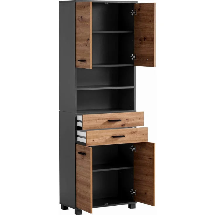 Schildmeyer Hochschrank Palermo, Holzwerkstoff, Anthrazit/Artisan Eiche Dekor, 59,8 x 23,6 x 180,9 cm (B/T/H) – Bild 3