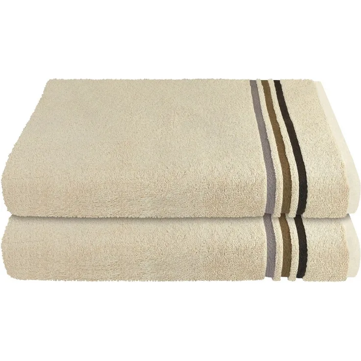 Schiesser Duschtuch Skyline Color, 2er Set, mit Webbordüre, 100% Baumwolle Beige