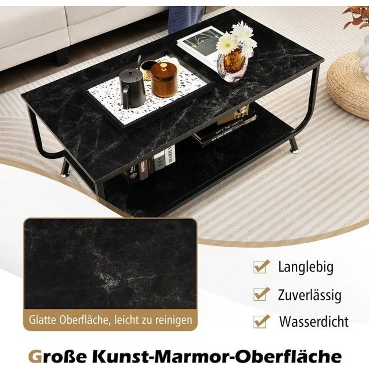 COSTWAY Couchtisch, Marmor, rechteckig, mit Stauraum, 105x55x46,5cm, schwarz – Bild 4