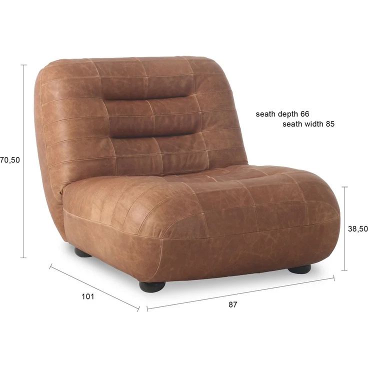 DutchBone Loungesessel Wyatt Cognac aus Leder mit Gummibaumholz-Beinen 87x101x70,5 cm – Bild 10