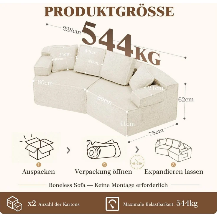 COMHOMA Sofa modulares Schlafsofa, Polstersofa, 3-Sitzer Sofa, Sektionscouch, Keine Montage erforderlich, mit Aufbewahrungstasche, schlaffunktion – Bild 4