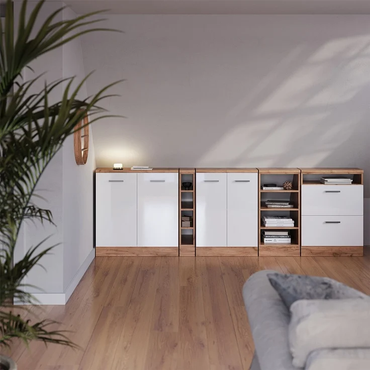 Küchenschrank für Dachschrägen R-Line Weiß Hochglanz 140 cm 2er Set Schrankkorpuss 60 cm Tiefe Vicco – Bild 4