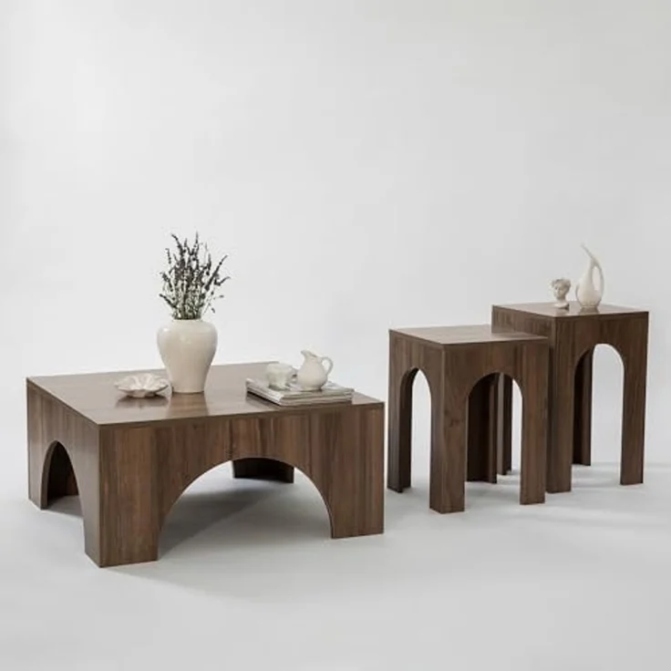 Hanah Home Stylish Walnut Coffee Table, 80 x 80 x 37 cm | 100% Melamine Coated Chipboard, 18 mm Thick, PVC Edge Bands | Modern Design, Easy Assembly – Bild 7