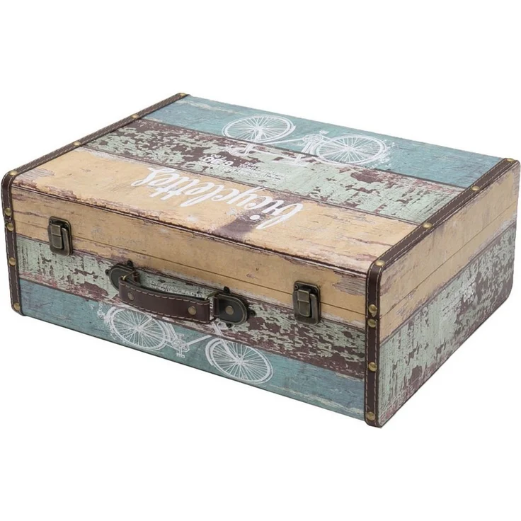 HMF Aufbewahrungsbox Handgefertigter Vintage Koffer aus Holz, Deko Koffer, Geschenkkoffer im Fahrrad Design, 44 x 32 x 16 cm – Bild 1