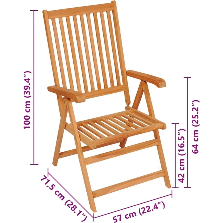 vidaXL Verstellbare Gartenstühle mit Auflagen 8 Stk. Massivholz Teak 3072542 – Bild 9