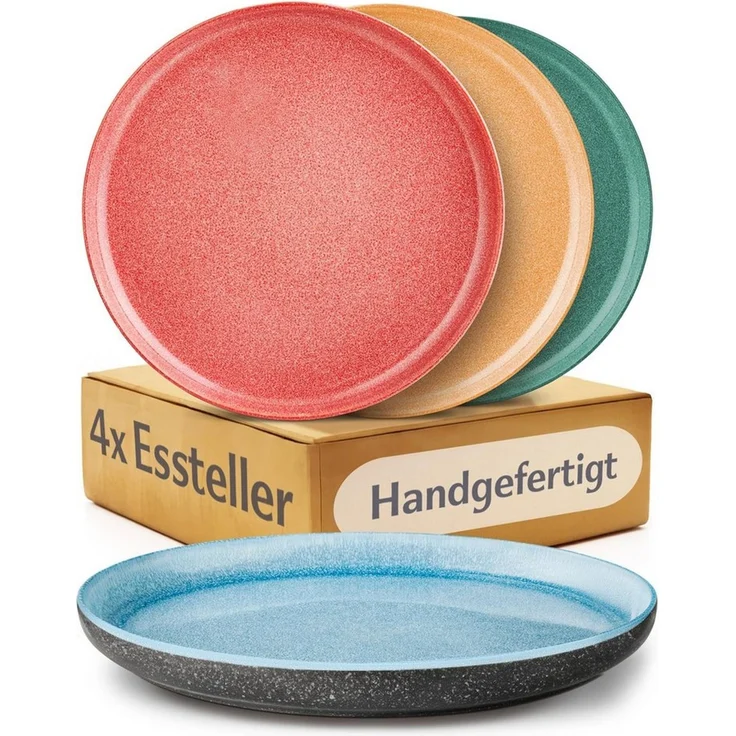 Cosumy Speiseteller Steingut Geschirr Set 4 Personen – Handgefertigtes Tafelservice, (4 St), Handglasiert- Mikrowellenfest - Spülmaschinenfest – Design Geschirr", – Bild 5
