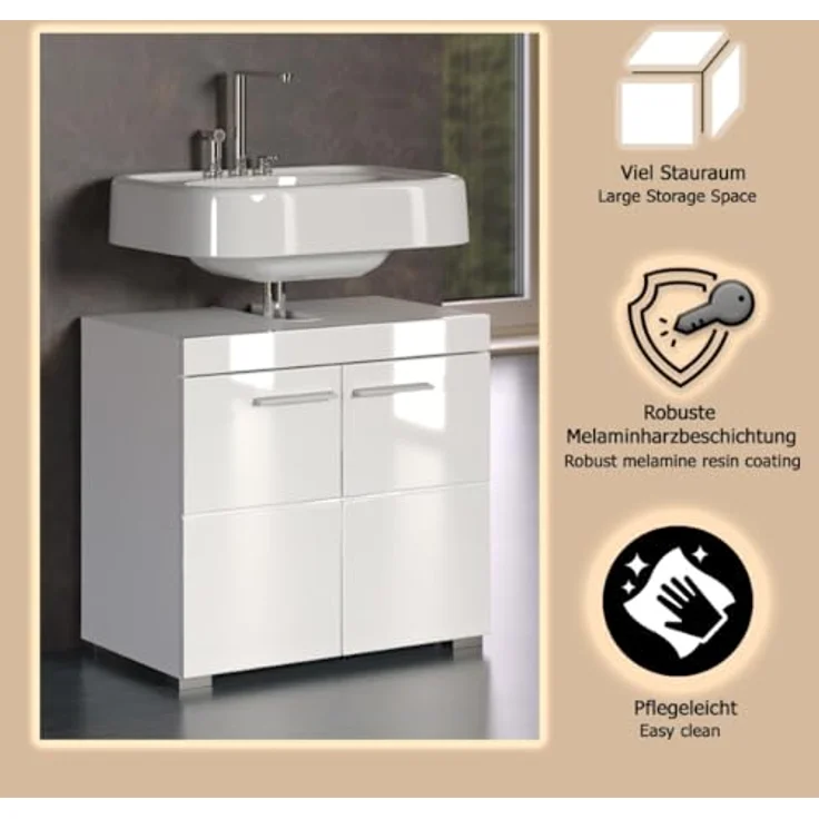 Trendteam 'Amanda' Waschbeckenunterschrank, Hochglanz, 56 x 34 x 60 cm, Weiß – Bild 8