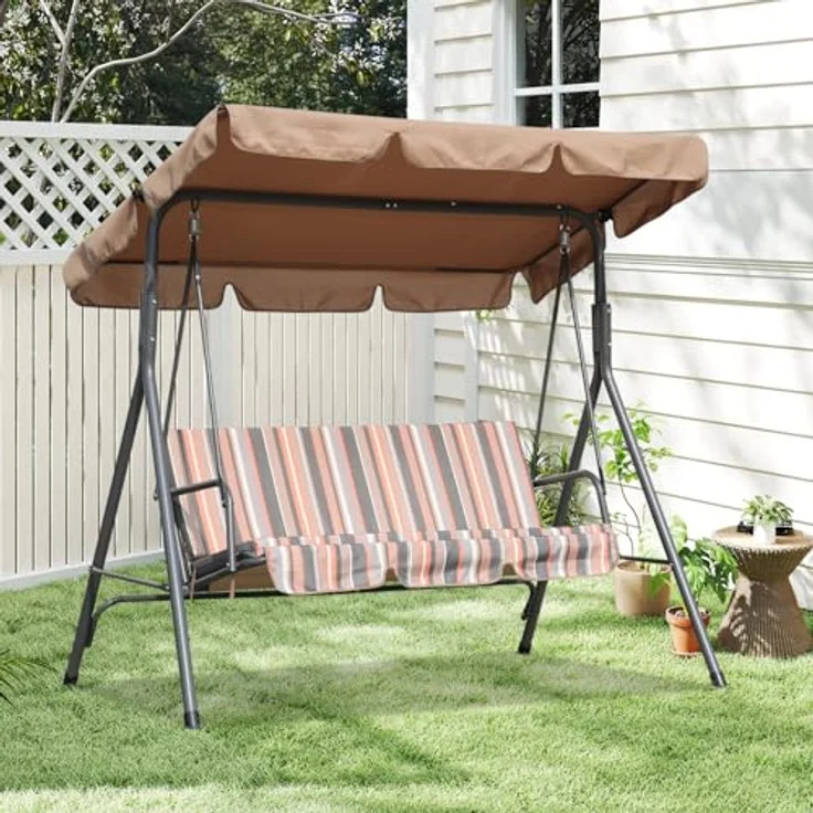 Angel Living Hollywoodschaukel Gartenschaukel 3 Sitzer, 3,00-Sitzer, Relaxfunktion, Verstellbarem Sonnendach und Abnehmbarem Kissen, 173cm x 110cm x 151cm – Bild 8