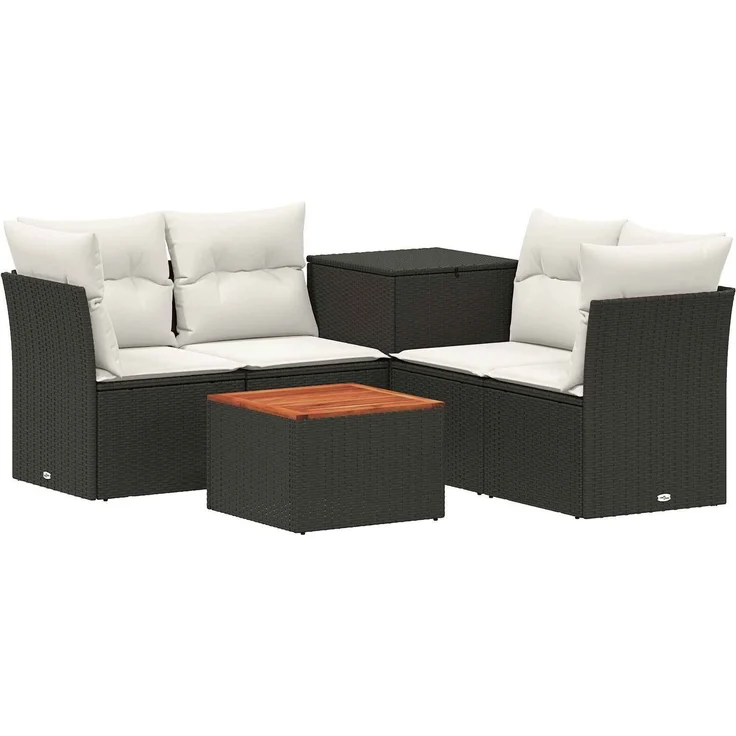 vidaXL Sofa Set 6 stk. Schwarz und Cremeweiß Polyrattan und Stahl 3447341 – Bild 2