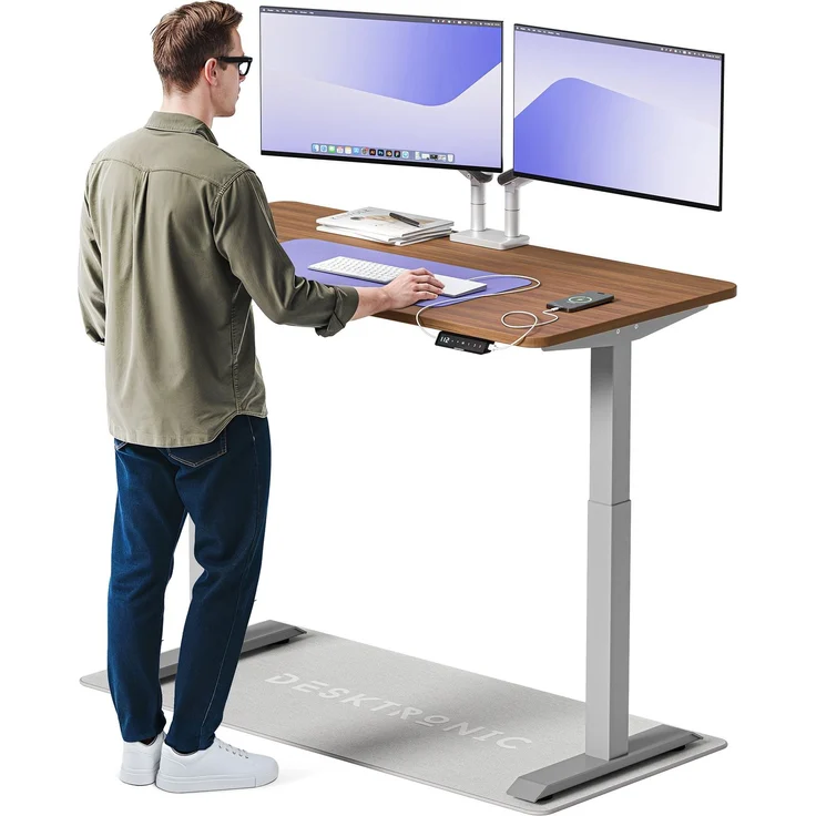 Desktronic HomeOne Elektrisch höhenverstellbarer Schreibtisch 140x70cm Grau/Walnuss mit Memory-Funktion, Anti-Kollisions Technologie, USB-A und USB-C-Ladeanschlüssen – Bild 1