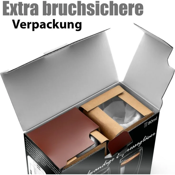 BigDean 2 Stück doppelwandige Espresso Gläser 80 ml in Gastro-Qualität - hochwertiges Espresso Glas Espressotassen Glas Set in Geschenkverpackung – Bild 4