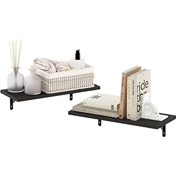 Furinno Rossi Wandregale Set von 4, 46 cm Wandregal, schwebendes Regal, wandmontierte Regale, für Badezimmer, Schlafzimmer, Wohnzimmer, Espresso – Bild 6