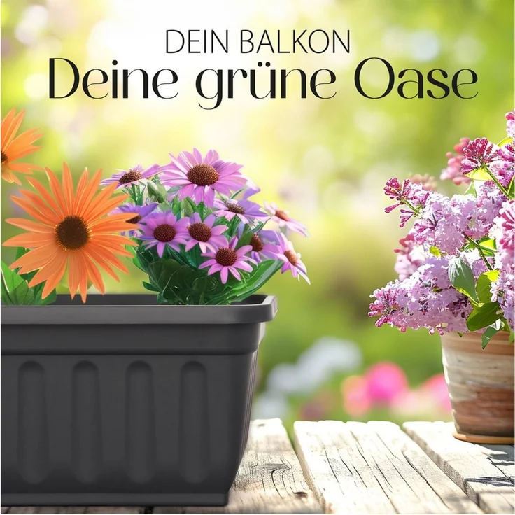 Hausfelder Blumenkasten Balkonkasten mit Wasserstandsanzeiger, Pflanzkasten 4er Set, 60cm (4er Set, 4 St, Jedes Set enthält: Füllstandsanzeiger, Boden, Pflanzkasten), Blumenkästen UV- und witterungsbeständig für innen und außen, matt – Bild 2