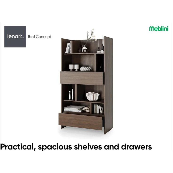 MEBLINI Wohnzimmerschrank BC-28 für Schrankbett - Dunin Eiche - 92x178x46cm - Hochschrank mit Regalen, Fächern und Schubladen – Bild 3