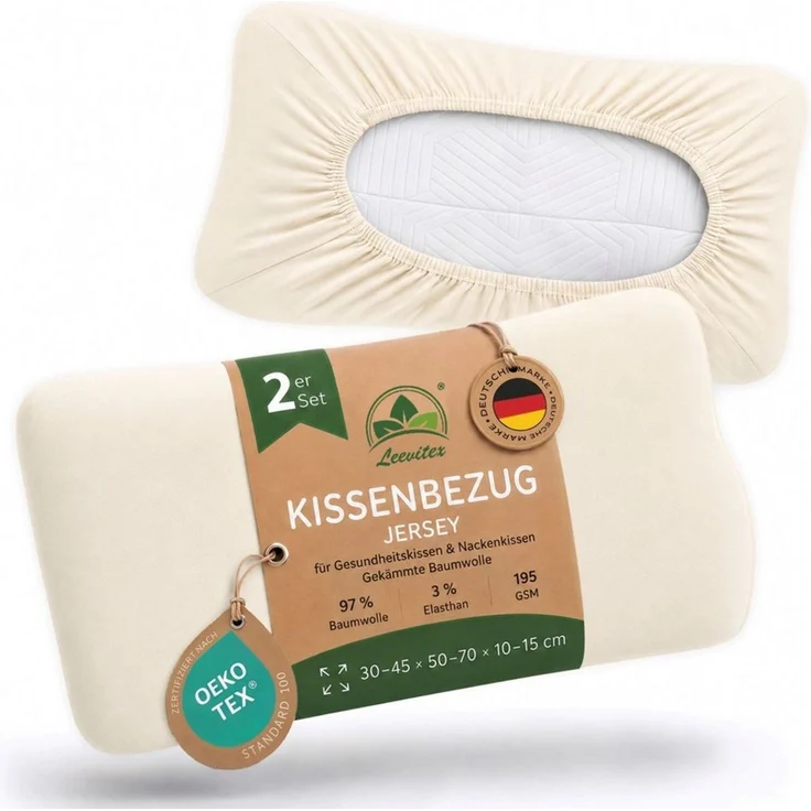 leevitex® Kissenbezug für Gesundheitskissen & Nackenkissen, 30-45x50-70x10-15 cm, (2 Stück), Jersey-Stretch mit Rundumgummizug, 97% Baumwolle, 3% Elasthan – Bild 1