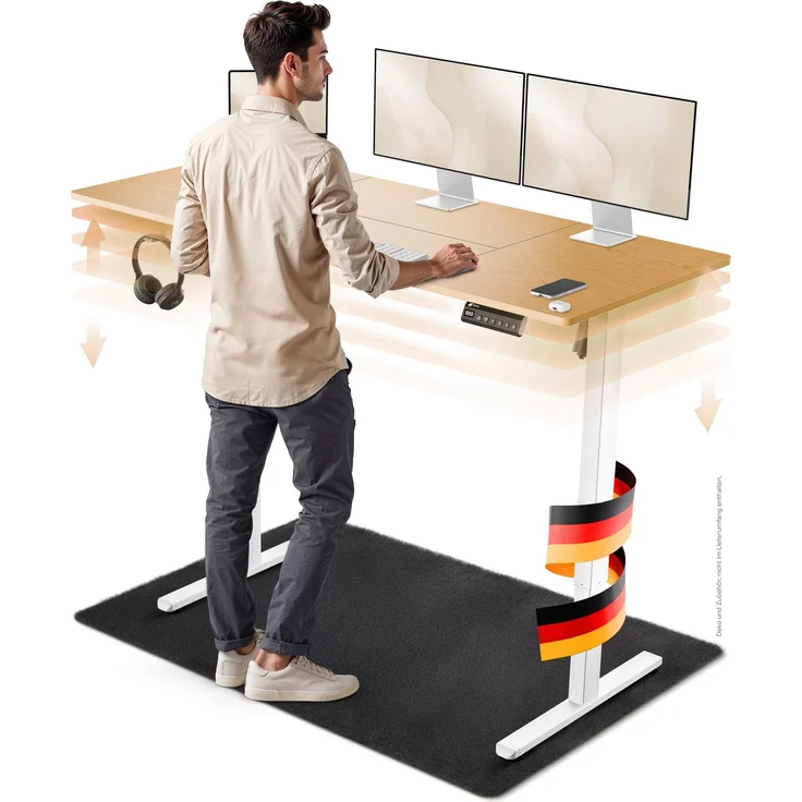 LUTIVO Foxtrot, Höhenverstellbarer Schreibtisch Elektrisch, Memory-Funktion und Kabelmanagement, 140 x 60 cm, Weiß/Holz – Bild 4