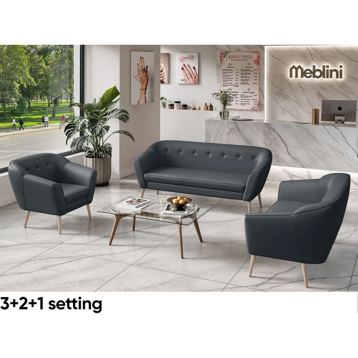 MEBLINI Sofa-Set DORIS 2+1 - Dunkelgrau Kunstleder - für Wohnzimmer - Mini Lounge für drei Personen - Küchensofa - Sofa Klein - Sitzgarnitur - Polstergarnitur - Sofagarnituren – Bild 5