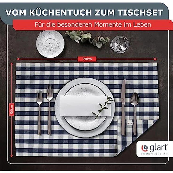 Glart 48KB2 Geschirrtücher 10er Set 50x70 cm blau kariert – 100 % Baumwolle, OEKO-TEX zertifiziert, vorgewaschen, saugstark, waschbar, langlebig, mit Aufhänger, für Haushalt, Küche, Gastronomie, Büro – Bild 7