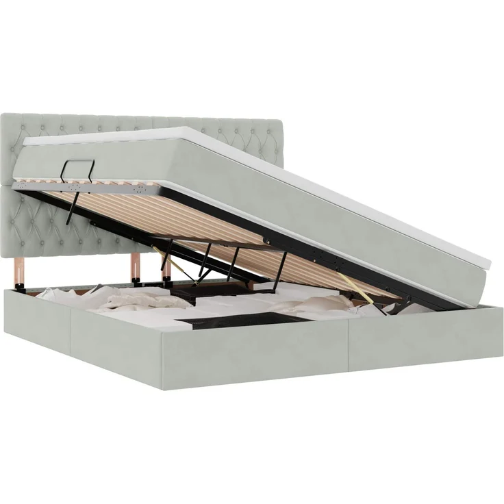 vidaXL Aufbewahrungsbett mit Matratze Hellgrau 160 x 200 cm Samt 3372099 – Bild 2