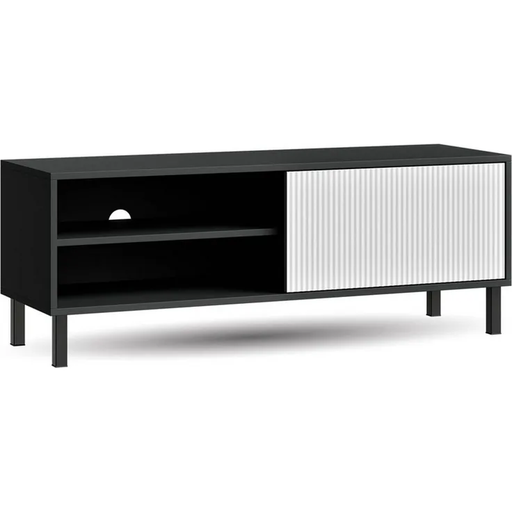 Planetmöbel TV-Schrank Liora TV Board, Lowboard 120 cm lang, TV Kommode (für Fernseher bis 50 Zoll, Fernsehtisch für Wohnzimmer, viel Stauraum) Fernsehschrank mit zwei offenen Fächern