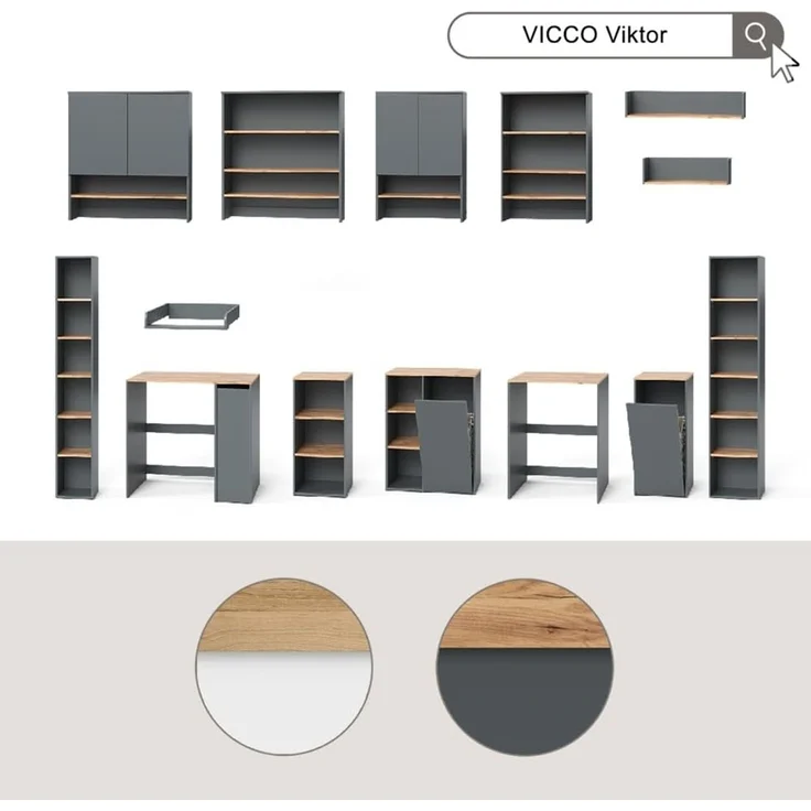 Waschmaschinenschrank Viktor Anthrazit/Goldkraft Eiche 93.6 x 88.2 cm 2 Teile mit Schrank und Regal Vicco – Bild 8
