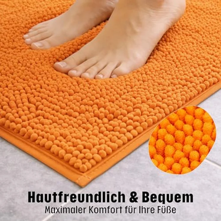 WohnDirect Badematte 45x45 cm MIT WC Ausschnitt | Orange - rutschfest & Waschbar - Badezimmerteppich zum Set kombinierbar, Badvorleger, WC Garnitur, Badteppich – Bild 6